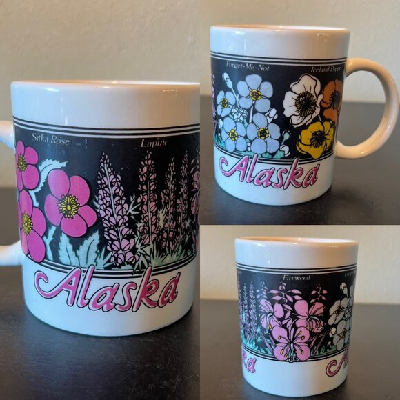 FLOWERS of ALASKA Mug ~ Sitka Rose ~ Lupine ~ Forget-Me-Not ~ Iceland Poppy - Picture 1 of 14